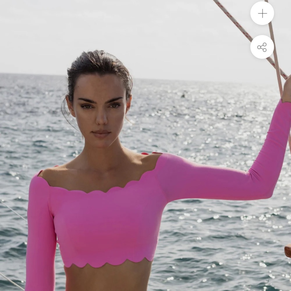 Vibrant Pink Scalloped Crop Top
